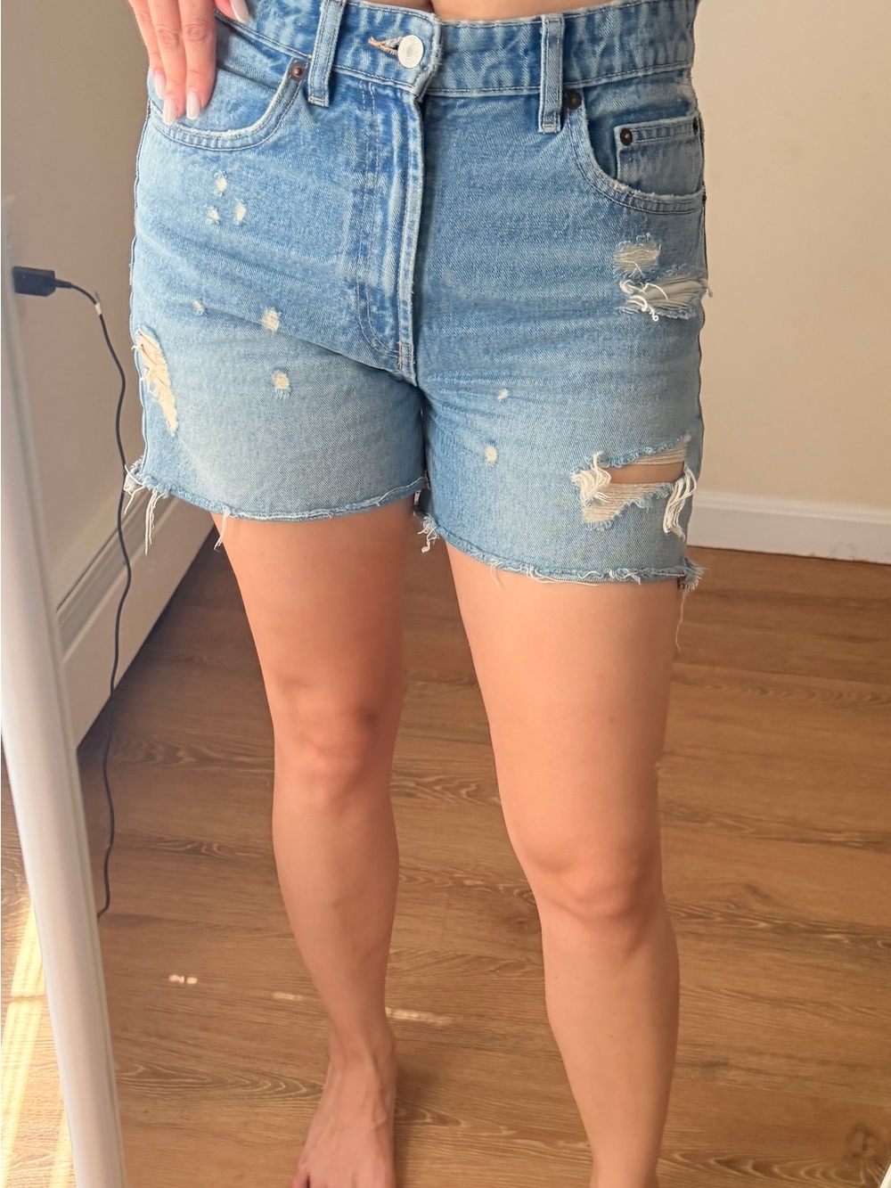 Zara Light Blue Distressed Denim Shorts - Casual High-Rise Women’s Shorts